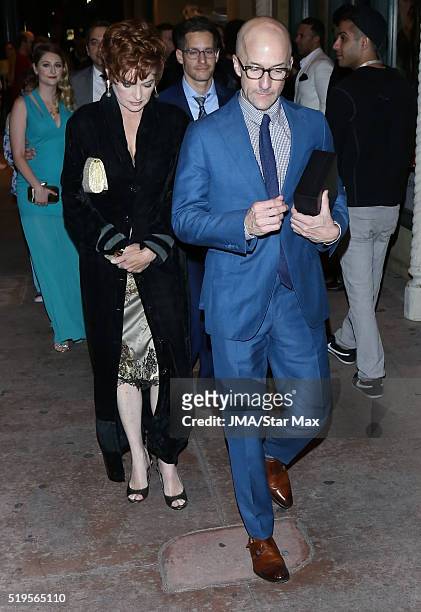 Actress Carolyn Hennesy and actor Jim Rash are seen on April 6, 2016 in Los Angeles, California.