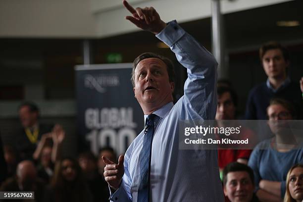 British Prime Minister David Cameron addresses students at Exeter University on April 7, 2016 in Exeter, England. The Government have announced that...