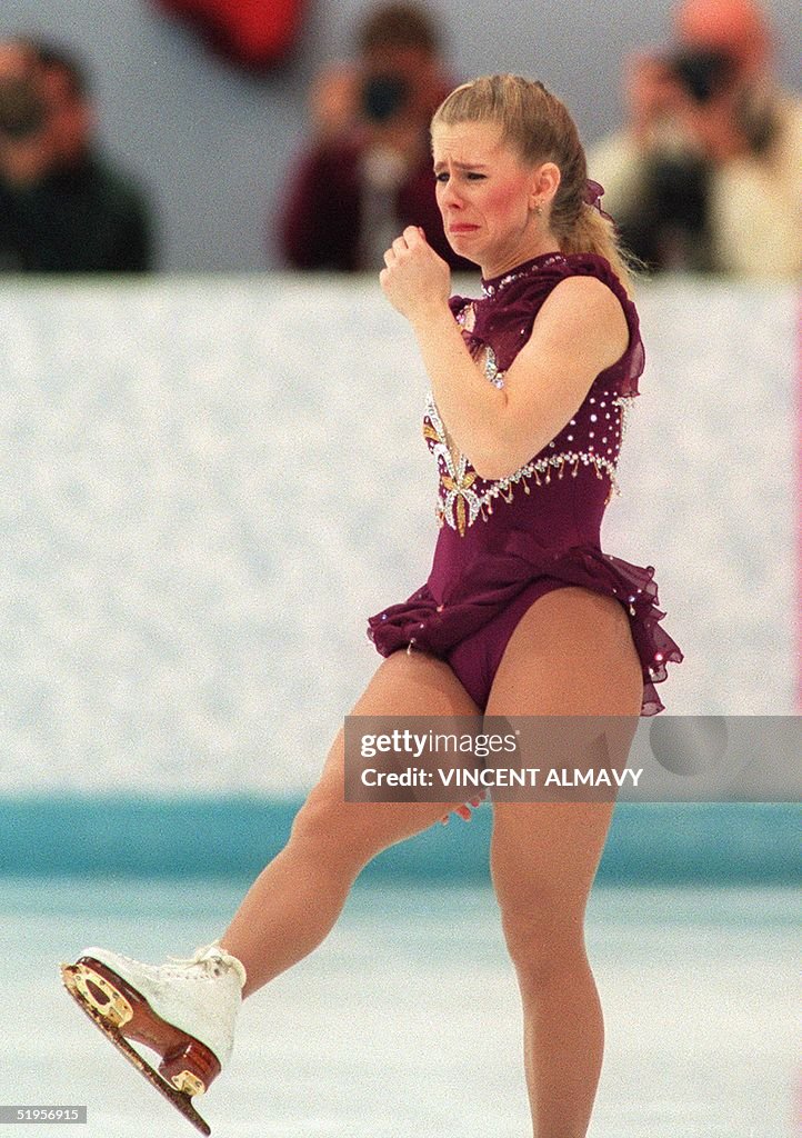 Tonya Harding of the United States skates over to