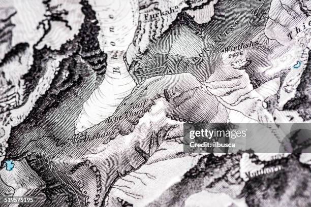 antique german atlas map close up: swiss mountains alps - physical map of france stock illustrations