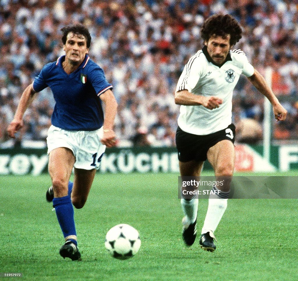 Italian forward Marco Tardelli (L) and West German