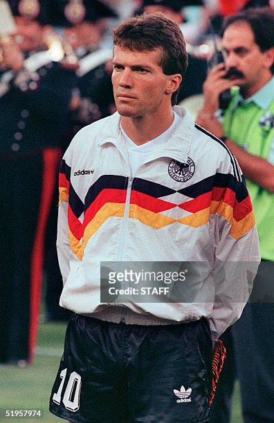 Portrait of West German captain and midfielder Lothar Matthaeus taken 08 July 1990 in Rome before the start of the World Cup final against Argentina....