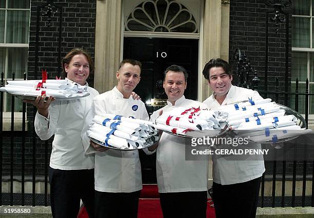 S leading chefs James Martin, Gary Rhodes, Tony Martin and Ross Burden arrive at No 10 Downing Street in London 26 March 2002, to present a petition...
