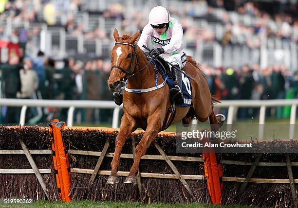 Ruby Walsh riding Annie Power clear the last to win The Doom Bar Aintree Hurdle at Aintree Racecourse on April 7, 2016 in Liverpool, England.