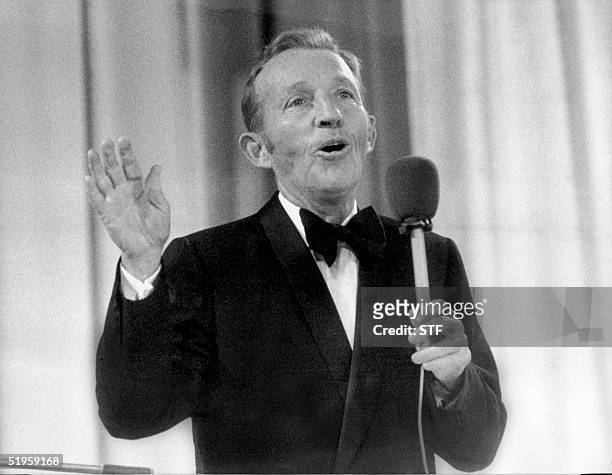 Actor and singer Bing Crosby performs at the Momarkedet opening show with his orchestra in Oslo 30 August 1977. AFP PHOTO