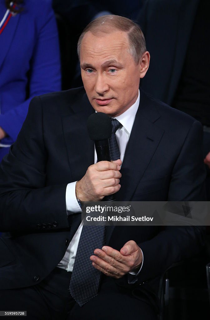 Russian President Vladimir Putin Speaks At A Mediaforum