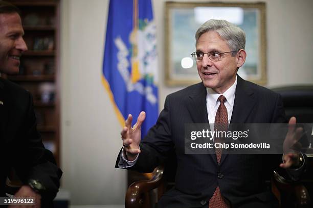 Supreme Court Justice nominee Merrick Garland meets Sen. Richard Blumenthal in his office in the Hart Senate Office Building on Capitol Hill April 7,...