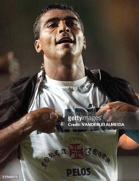 Vasco da Gama soccer star Romario celebrates after scoring his team's second goal against Necaxa of Mexico during their World Club Championship match...