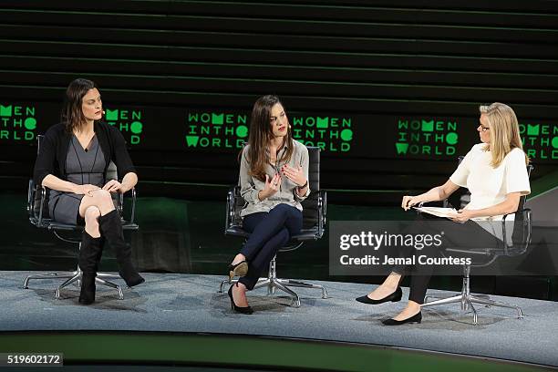 Director Kate Brooks, journalists Melanie Gouby and Katty Kay speak onstage at Environmental Warriors during Tina Brown's 7th Annual Women In The...