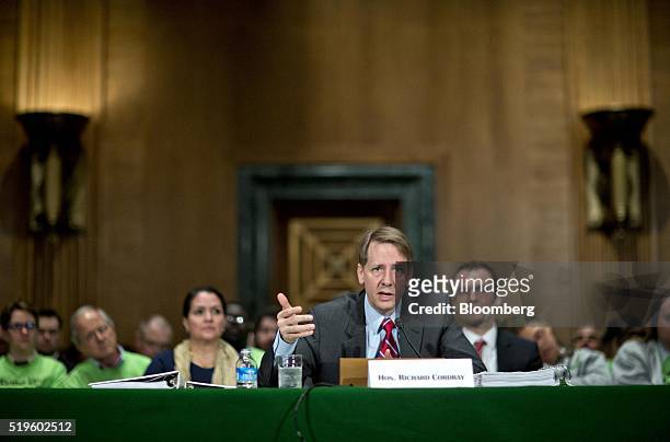 Richard Cordray, director of the Consumer Financial Protection Bureau , speaks during a Senate Banking Committee hearing in Washington, D.C., U.S.,...