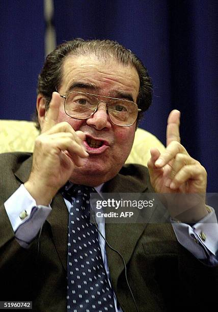 Supreme Court Justice Antonin Scalia speaks during a conversation with Justice Stephen Breyer on the relevance of foreign law for American...