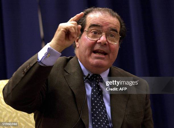 Supreme Court Justice Antonin Scalia speaks during a conversation with Justice Stephen Breyer on the relevance of foreign law for American...
