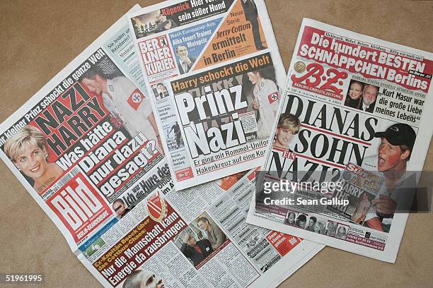 German tabloids, including the "Berliner Kurier", "Bild" and "B.Z.", feature the story of British Prince Harry attending a party dressed in a Nazi...