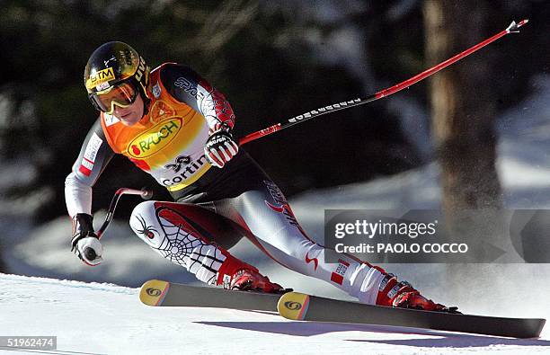 Austria's Renate Goetschl speeds down during the 5th Women's World Cup Super-G race in the Italian northern resort of Cortina 14 January 2005. Renate...