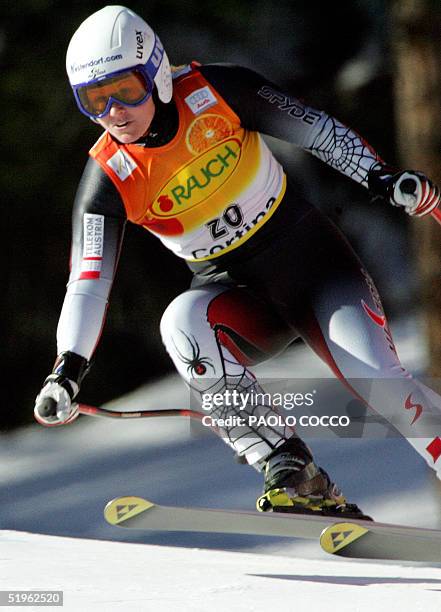 Austrian Silvia Berger speeds down during the 5th Women's World Cup Super-G race in the Italian northern resort of Cortina 14 January 2005. Austrian...