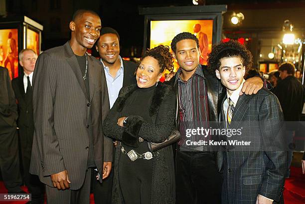 Actors Nana Gbewonyo, Rob Brown, Denise Dowse, Texas Battle and Rick Gonzalez pose at the premiere of Paramounts' "Coach Carter" at the Chinese...