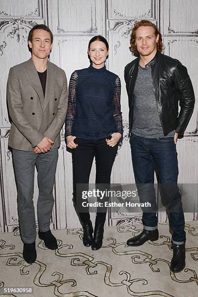 Tobias Menzies, Caitriona Balfe And Sam Heughan attend AOL Build Speakers Series - Caitriona Balfe And Sam Heughan, "Outlander" at AOL Studios In New...