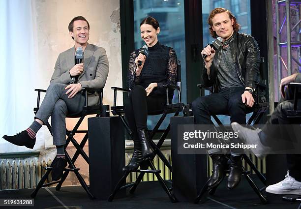 Actors Tobias Menzies, Caitriona Balfe and Sam Heughan speak at AOL Build Speakers Series - Caitriona Balfe And Sam Heughan, "Outlander" at AOL...