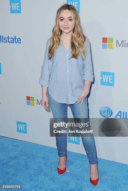 Actress Sabrina Carpenter arrives at WE Day California at The Forum on April 7, 2016 in Inglewood, California.