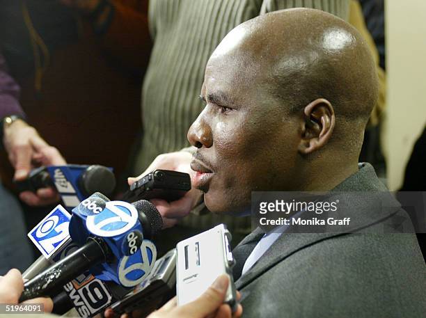 Magan Magassa recalls how he was accused of shoplifting by Macy's employees because he is black as he speaks to reporters at New York State attorney...