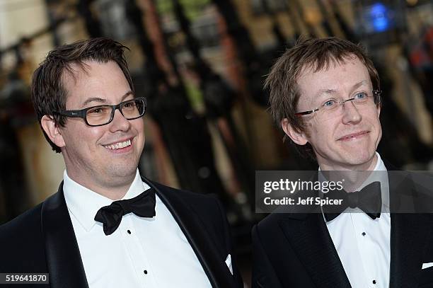 Mark Morris and Chris Delay arrive for The British Academy Games Awards 2016 at Tobacco Dock on April 7, 2016 in London, England.