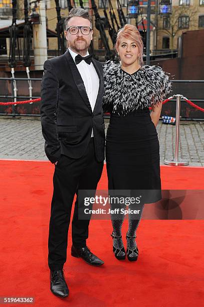 Rex Crowle and Michelle Ducker arrive for The British Academy Games Awards 2016 at Tobacco Dock on April 7, 2016 in London, England.