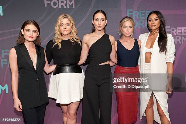 Pretty Little Liars' cast members Lucy Hale, Sasha Pieterse, Troian Bellisario, Ashley Benson, and Shay Mitchell attend the 2016 ABC Freeform Upfront...