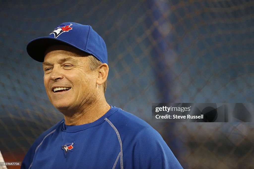 The Toronto Blue Jays practice on the eve of their home opener against the Boston Red Sox