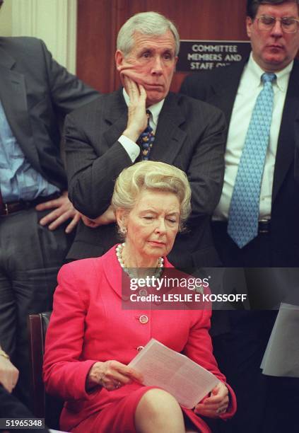 Phyllis Schlafly , president of the Eagle Forum and Rep. Frank Wolf,R-VA, attend a press conference 04 May, 2000 on Capitol Hill in Washington, DC....