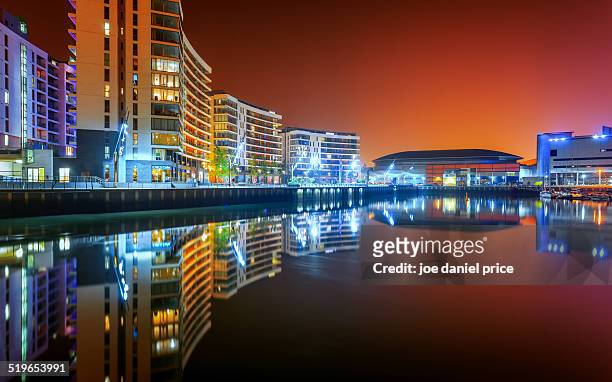 reflections at belfast, northern ireland - belfast dock stock pictures, royalty-free photos & images