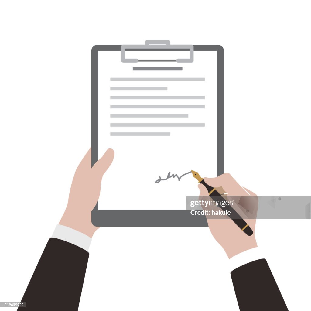 Man sign contract using pen