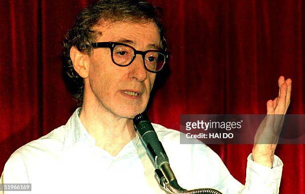 Famed movie director Woody Allen reads a statement to the press on 18 August 1992, saying he was falsely accused of molesting his two youngest...