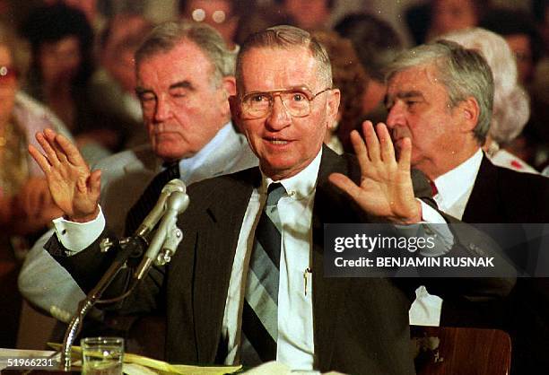 Ross Perot testifies 11 Aug before a U.S. Senate panel that he believes he can prove American prisoners were left behind after the Vietnam War. Perot...