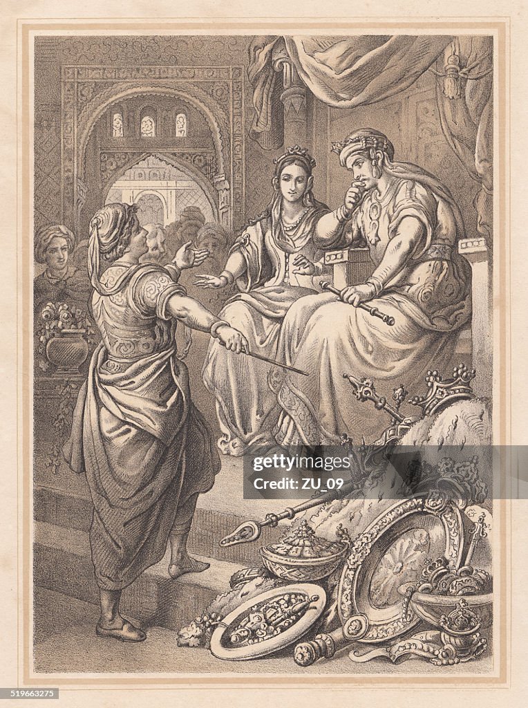 The treasures of Rhampsinit, ancient legend, lithograph, published in 1865