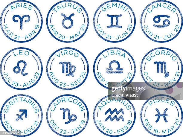 stockillustraties, clipart, cartoons en iconen met horoscope zodiac signs rubber stamps - sterrenbeeld