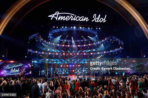 Host Ryan Seacrest and Brian Dunkleman speak onstage during FOX's "American Idol" Finale For The Farewell Season at Dolby Theatre on April 7, 2016 in...