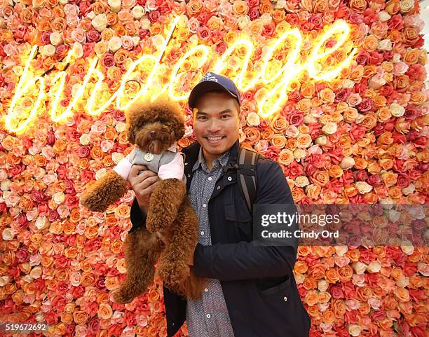 Allan Monteron with dog Agador at Birdcage Spring Launch Event At Lord & Taylor on April 7, 2016 in New York City.