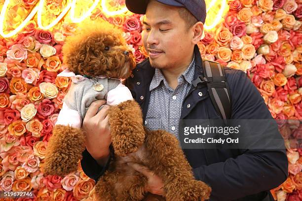 Allan Monteron with dog Agador at Birdcage Spring Launch Event At Lord & Taylor on April 7, 2016 in New York City.