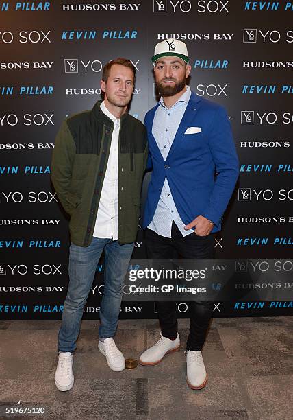 Brendan Fallis and Toronto Blue Jay player Kevin Pillar attend the Hudson's Bay welcomes Toronto's Kevin Pillar for Guys Night Out Toronto Queen...