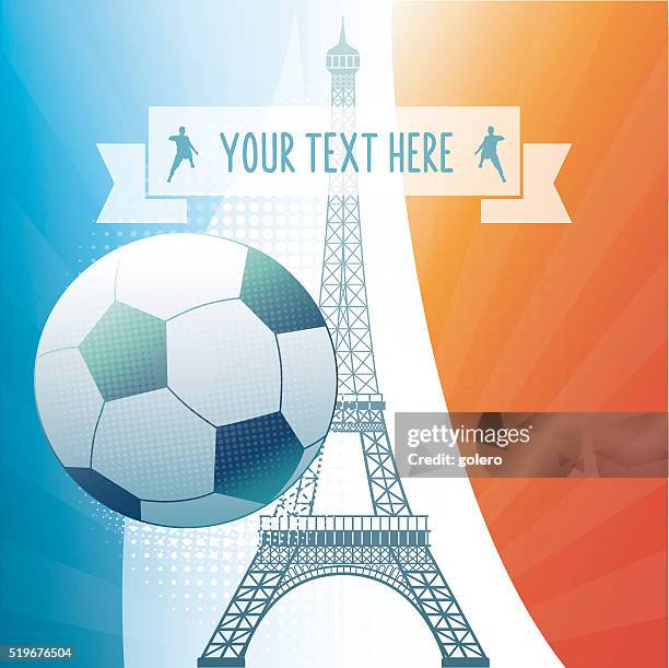 lebhafte frankreich fußball-hintergrund mit eiffelturm - famous footballers silhouette stock-grafiken, -clipart, -cartoons und -symbole