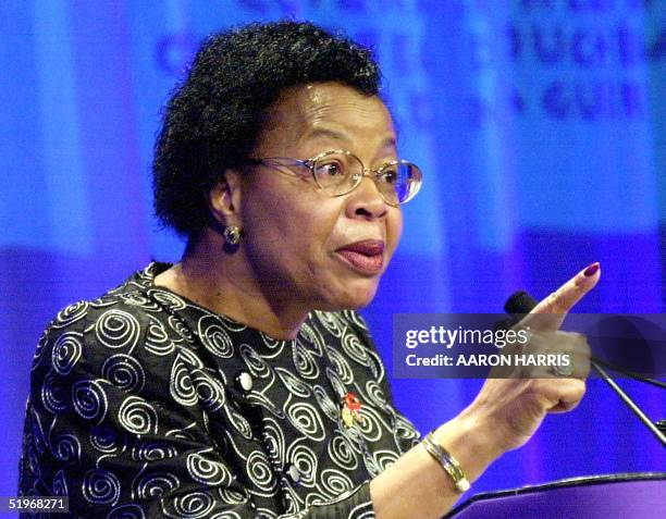 Graca Machel, honorary chairperson of the International Conference on War-Affected Children, speaks at the opening of the ministerial-level meeting...