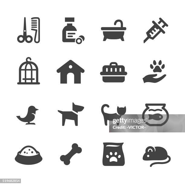 illustrazioni stock, clip art, cartoni animati e icone di tendenza di animali domestici icone-serie acme - prodotti per animali domestici