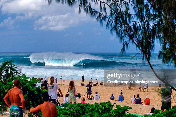 surfing at pipeline - north shore oahu stock pictures, royalty-free photos & images