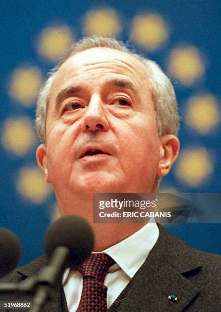 French Prime Minister Edouard Balladur adresses members of the parliaments of the Council of Europe 31 January 1995 in Strasbourg. Earlier, speaking...