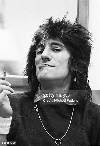 Guitarist Ronnie Wood of the Rolling Stones, at the Plaza hotel, New York, during his 'New Barbarians' tour with Keith Richards, 1979.