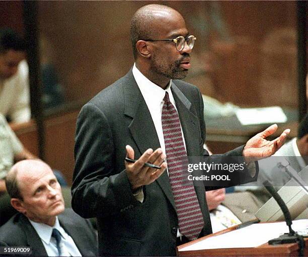 Prosecutor Christopher Darden argues for sanctions against the defense and a 30-day delay in the the trial of murder defendant O.J. Simpson 26...