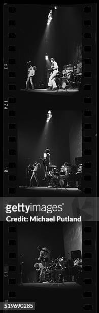 Contact strip depicting English rock group The Who performing at the Rainbow Theatre, London, November 1971.