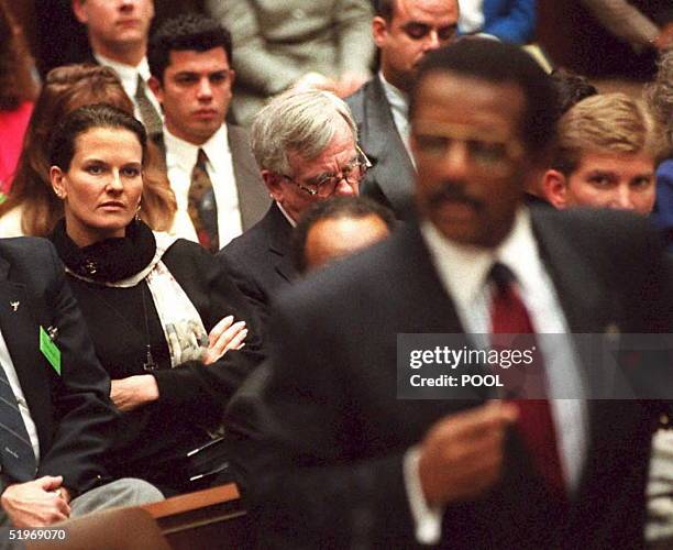 Denise Brown , the sister of murder victim Nicole Brown Simpson, watches as defense attorney Johnnie Cochran Jr. Delivers the defense's opening...