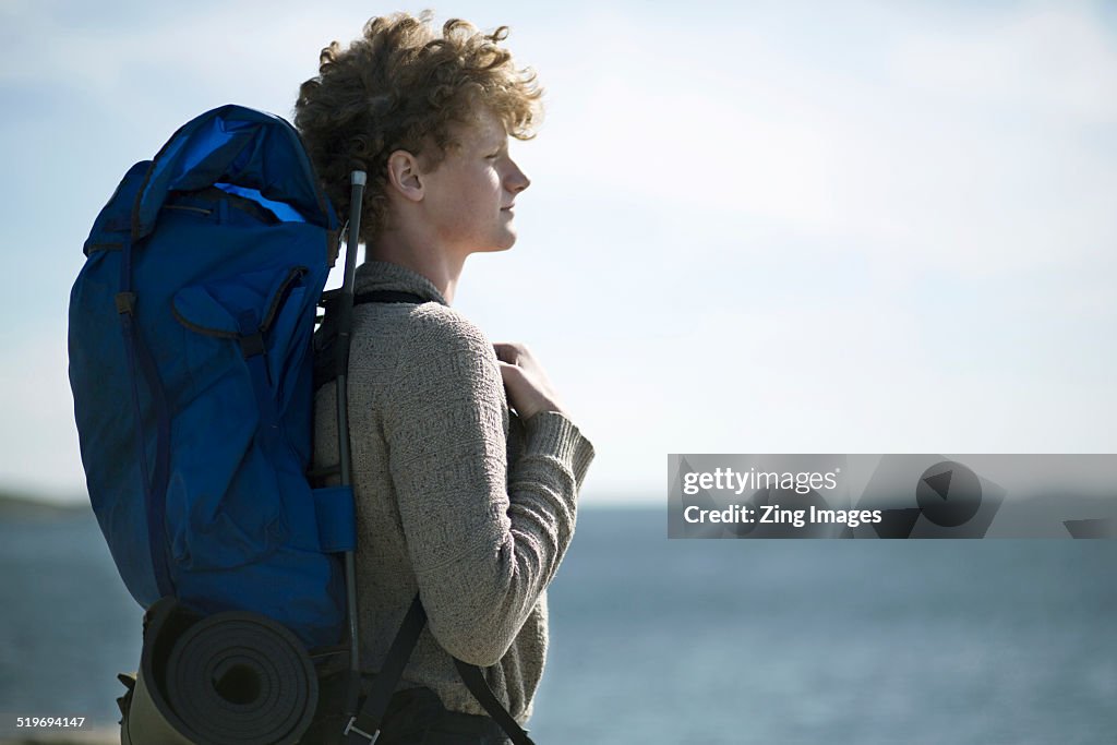 Teenage boy with backpack