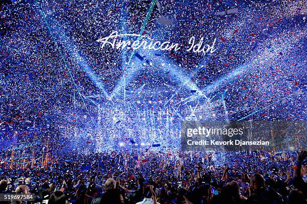 American Idol Season 15 winner Trent Harmon performs coronation song onstage during FOX's "American Idol" Finale For The Farewell Season at Dolby...